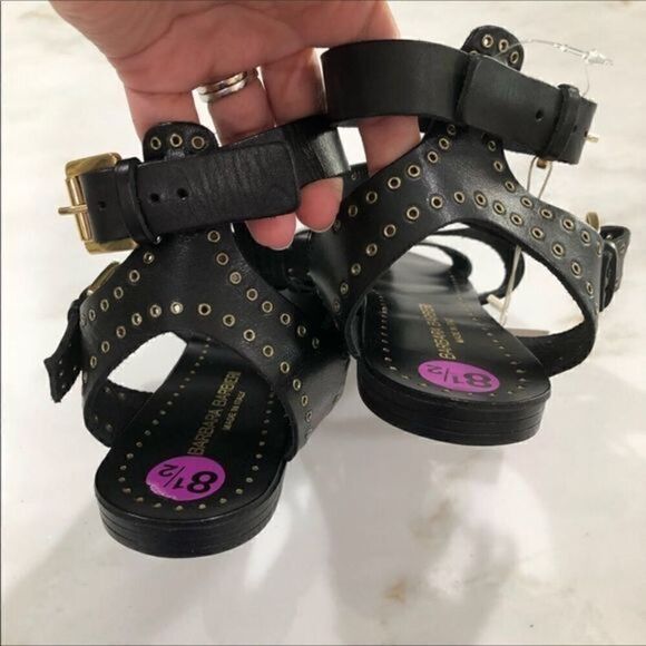 NWOB Barbara Barbieri black/ gold hardware Sandals - Picture 5 of 7